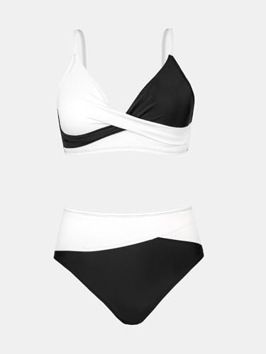 Image of CUPSHE Women's Bikini Sets Two Piece Swimsuit High Waisted V Neck Twist Front Adjustable Spaghetti Straps Bathing Suit