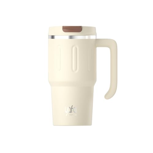 YAFA® 22 oz Travel Mug Tumbler | Vacuum-Insulated Stainless Steel Hot and Cold Cup | Travel Coffee Mug | Leak-Proof Design | Dual Drink Modes – Direct Mouth & Straw (Cream