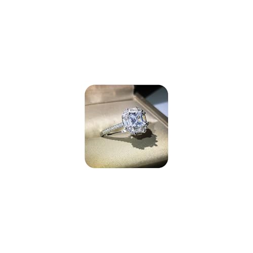 S925 Sterling Silver Simulated Diamond Ring 18k Platinum Moissanite Four-claw Princess Solitaire Ring Fashion Ultra Flash Diamond 4 Carat Zircon Wedding Engagement Ring (US Code 7)