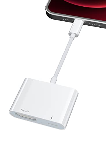 YEHUA Adaptateur HDMI pour iPhone vers TV(Aucune Alimentation Nécessaire) Câble HDMI 1080P pour iPad, Adaptateur AV Numérique pour iPhone/Pad/Pod vers...