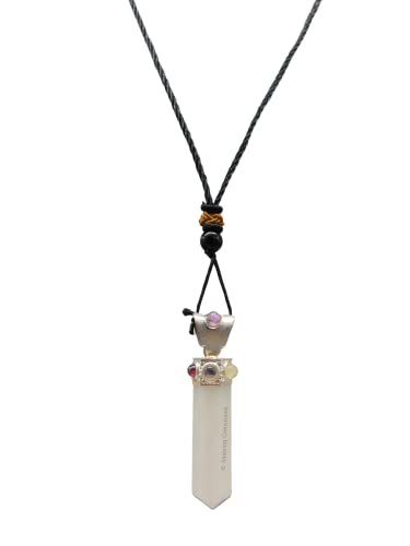 Amazing Gemstone Collier en cristal de sélénite avec pointe de pierre de sélénite - Chakra Cap Pendentif en sélénite Hommes Femmes Enfants Bijoux avec cordon réglable de qualité supérieure Cover