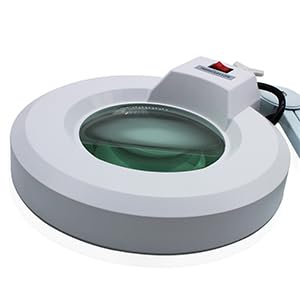 Lupa LED de 5 aumentos con soporte de luz, 5 dioptrías, lectura, manualidades, salón de belleza, 22 W, luz fría, versátil, color blanco