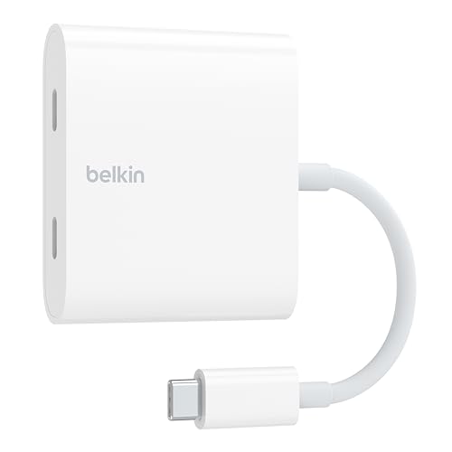 Belkin USB-C デュアルアダプター(データ転送 + 充電) 10Gbpsデータ転送 PD100Wパススルー USB-Cオーディオ対応 iPhone 15/iPad Pro/iPad Air/iPad mini/Macbook/Andoroidスマートフォン・タブレット対応 ホワイト WCZ002btWH