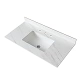 Runboll Bathroom Vanity Top 43' x 22' Sintered Stone Vanity Sink Top 3 Holes with Rectangle Under-Mount Middle Ceramic Sink and 1 Backsplash