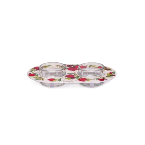 Shabbat Tea Light Candle Holders - Decorative Pomegranates Plate