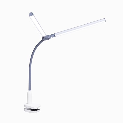 daylight DuoPro Clamp LED Lamp - 6,000K, 2,100 Lux at 12", 4 Brightness Levels, Anti-Glare Shades, Adjustable Arm, Slim Design, Perfect for Sewing, Reading, Crafts, Beauty Treatments - Grey/White
