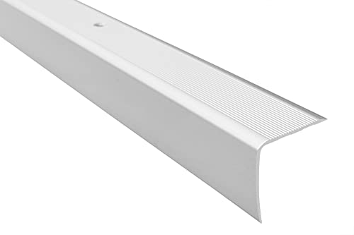 Effector |Treppenkantenprofil | Aluwinkel Gelocht | Übergangsleiste | Alu Winkelprofil 35x35 x 1800 mm | Winkelprofil Aluminium SILBER eloxiert | Kantenschutz zum Schrauben | 1 Stück Cover