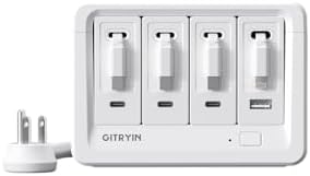 Gitryin 1 Lightning, 3 Type-C Retractable Wall Chargers and 1 Power Strip, 12-in-1 Modular Charging Station