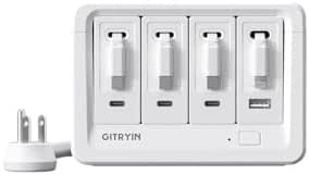 Gitryin 1 Lightning, 3 Type-C Retractable Wall Chargers and 1 Power Strip, 12-in-1 Modular Charging Station