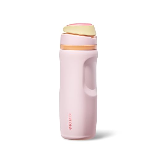 CAROTE Sip Free Insulated Stainless Steel Water Bottle with Straw, BPA-Free Sports Water Bottle, Great for Travel, Sunshine Coast Handle Tumbler, 26 Oz, Pink Peach