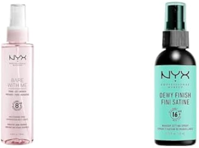 NYX PROFESSIONAL MAKEUP Bare With Me Multitasking Primer & Setting Spray & Butter Gloss, Non-Sticky Lip Gloss - Sugar Glass (Clear)