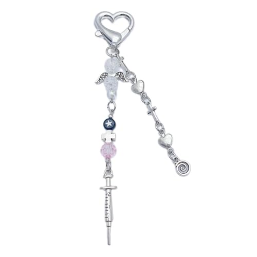 JSGHGDF Sweet Star Heart Bead Pendant Phone Strap Lanyard Pocket Keychain Strap Backpack Charm Car Key Decoration Chain