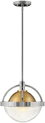 Hinkley Watson One Light Pendant, Polished Nickel/Heritage Brass Finish w/Clear Seedy Glass