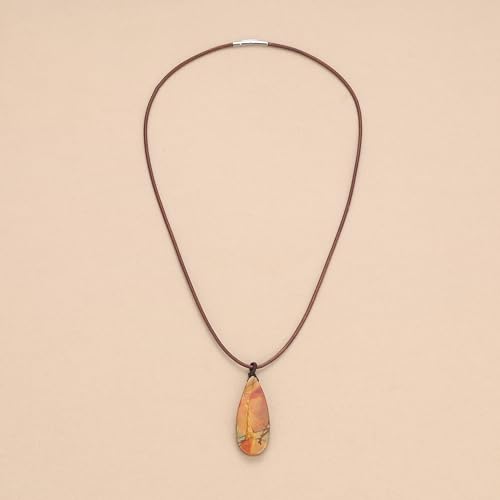 COAI Genuine Leather Necklace, Teardrop Picasso Jasper Crystal Necklace for Men Women4