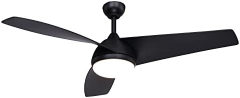 VAXCEL Odell 52 in. Black Indoor Rod Mount Contemporary Ceiling Fan with Black Propeller Blades, Dimmable Integrated LED Light Kit and Remote Control Included, 3 Speeds, White Frosted Glass Shade
