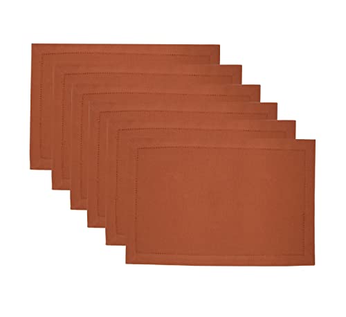 Purpleessences 100% Cotton Solid Fused Hemstitch Place Mats Set Of 6 - For Every Day Use 13’'X 19'' (Rust) #TOP8