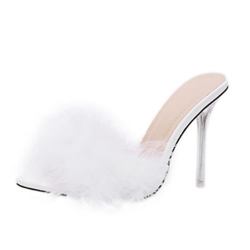 TOYANDONA Transparente Damen High Heels Slipper mit Dünnem Absatz Weiße...