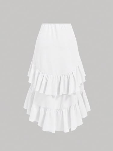 Women High Waist Summer Skirt with High-Low Hem Drawstring Ruffled Party Summer Skirt3