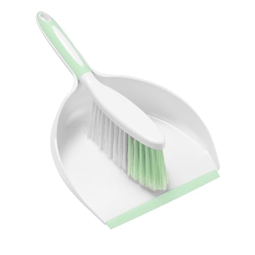 NACENA Dust Pan and Brush Set Large Hand Broom and Dustpan Set Large Brush and Dustpan Set for Camping Broom and Dustpan Combo for Daily Cleaning Pet Hair Office Home Car Light & Green