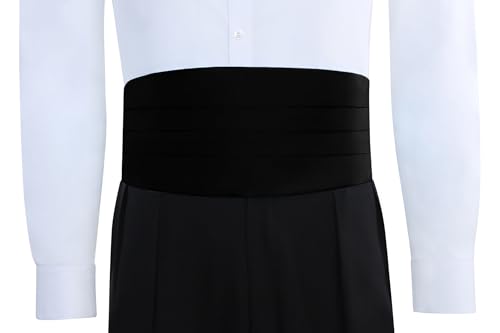 Camisa de smoking para hombre con fajín y moño negro miniatura 5