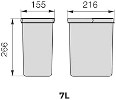 Emuca, waste sorting cut-out base, set of 2 bins height 266mm with 7 litres capacity, Grey, H 266 mm (2x7L)