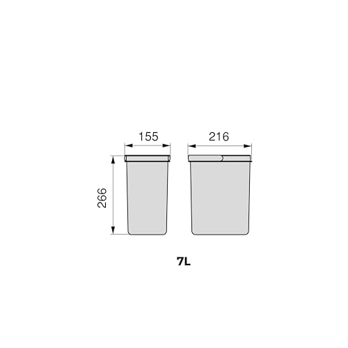 Emuca, waste sorting cut-out base, set of 2 bins height 266mm with 7 litres capacity, Grey, H 266 mm (2x7L)