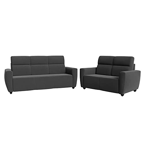 Image of Wakefit Sofa Set | 3 Year Warranty | Sofa 5 Seater, 5 Seater Sofa for Living Room, Wooden Sofa Set, Sofa Set 3+2 Seater - Belize(Reflection : Charcoal Grey)