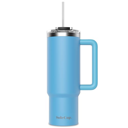 SoleCup. 30oz Travel Mug with Handle, Lid and Two Straws, Drinks Stay Hot for 8 Hours and Cold for 24 Hours