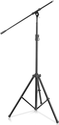 Pyle Asta Microfono, Altezza Regolabile da 130 cm a 200 cm con Braccio a Telescopio Estensibile, Supporto Microfono, Asta Microfono da Terra, Asta per Microfono con Base a Treppiede, Frizione T-Bar