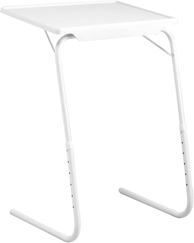 DISPAU Mesa Auxiliar Plegable Sofá Salón con Altura Regulable y Bandeja - Compacta, Portátil y Blanca, Soporta 10Kg, 6 Alturas, 3 Posiciones