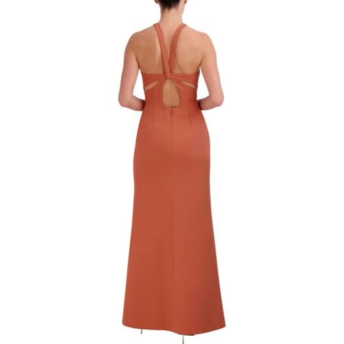 Image of BCBGMAXAZRIA Women's Fit and Flare Floor Length Evening Dress Criss Cross Halter Neck Cut Outs Side Slit