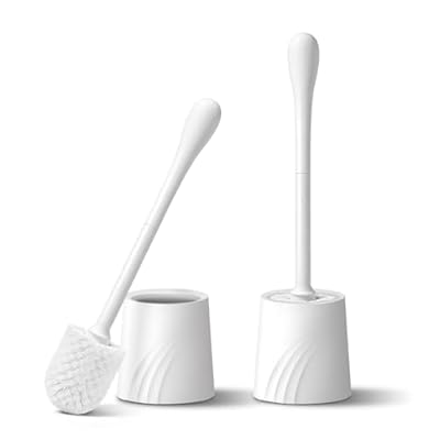 2 Pack Toilet Brush and Holder Set, Toilet Bowl Brush with Non-Slip Handle for Deep Cleaning, Nylon Bristles, Bathroom Accessories White