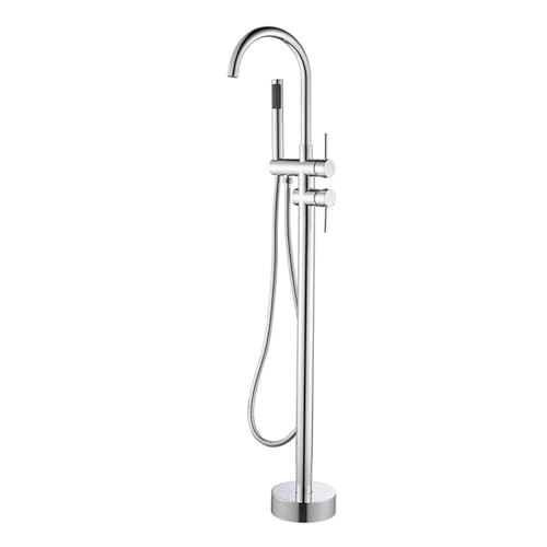 Grifo Bañera de Pie Cromado Grifo de Suelo para Bañera Cuello de Cisne Ducha Baño 2 Salidas