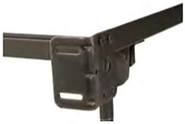 Close-up of a bed frame leg attached to a side rail, showing the interlocking mechanism.