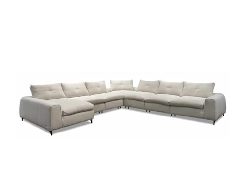 Image of FIKRA Majestic Comfortable Luxury Modern Ushape 8 Seater Soft Touch Fabric Light Grey Sofa Set for Living Room Lounge, Hall (RHS)