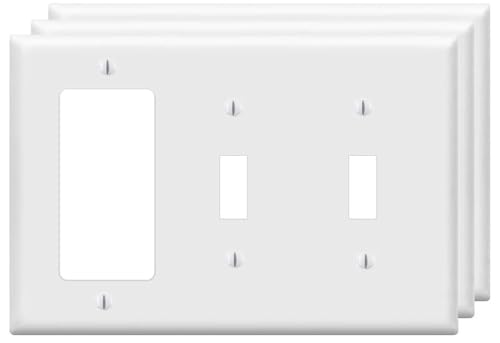 Image of ZEFTV Combination Double Toggle /Single Decorator Rocker Outlet Light Switch Wall Plates 3-Gang Switch Electrical Cover Plate Unbreakable Thermoplastic Faceplate, White (3 Pack)