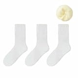 HUBGFEQ 3-Pair Pack Women's Autumn/Winter Warm Snow Socks, Solid Color, Thickened, Soft Mid-Calf Socks-3 Pairs White-Sizes 34-40