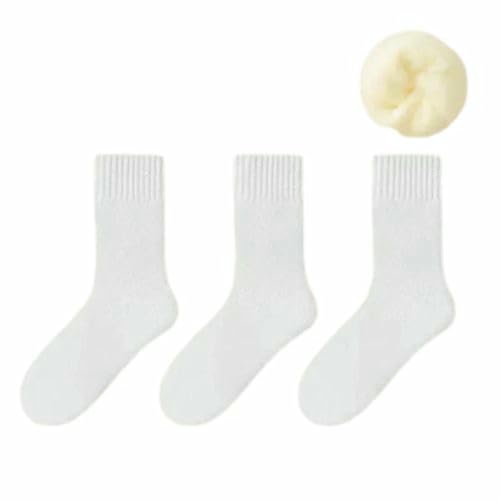 HUBGFEQ 3-Pair Pack Women's Autumn/Winter Warm Snow Socks, Solid Color, Thickened, Soft Mid-Calf Socks-3 Pairs White-Sizes 34-40