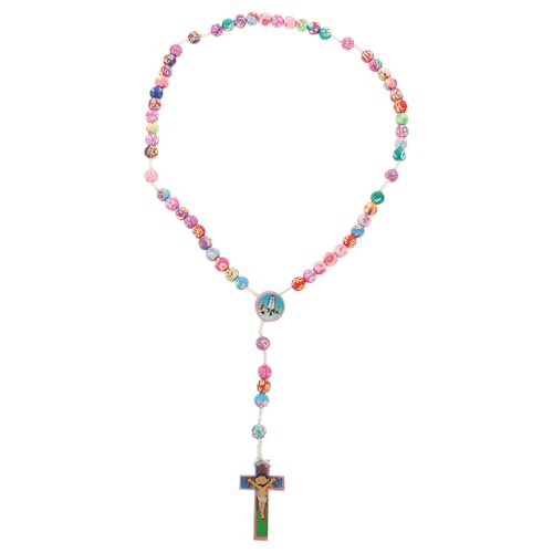 LALAFINA Collar de Cruz para Mujer de Arcilla Polimérica y Madera, Ligero y Cómodo, Diseño Delicado y Moderno Adecuado para Obsequio en Día Madre