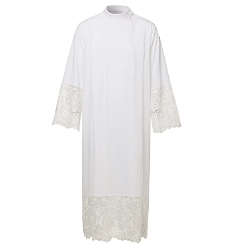 BLESSUME Alba de sacerdote católico plisada de encaje para púlpito litúrgico, Blanco 4, X-Large