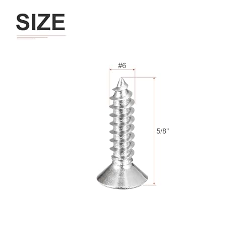 Image of DTGN 50Pcs #6x5 /8 inch Flat Head Wood Screws, 304 Stainless Steel Phillips Self Tapping Screws - Good for Woodworking, Furniture - Silver