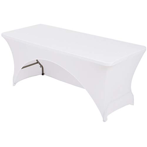 HAORUI 4 ft. White Rectangular Spandex Table Cover Open Back Fitted Stretch Tight
