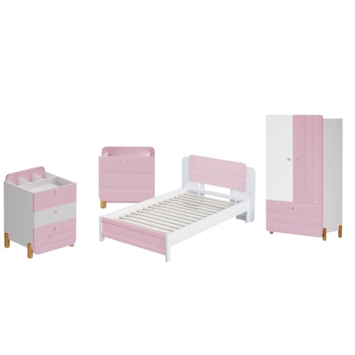 Dolamaní Juego completo de muebles para habitación juvenil, cama individual de 90 x 200 cm, mesita de noche con 3 cajones, 1 cajón, armario, cama, para niños y niñas (rosa)