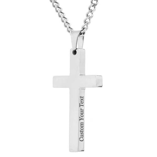 Personalized Cross Necklace - Customized Christian Faith Jesus Necklace Engraved Text Name Date Bible Verse Pendant Religious Baptism Necklace Valentines's Day Gifts for Men Women
