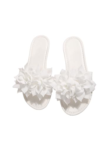 GORGLITTER Women's Flower Sandals 3D Floral Open Toe Cute Flat Slippers Dressy Summer Beach Slides 2025