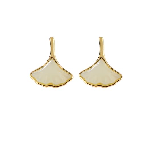 Boucles d'oreilles en jade ginkgo or et argent pour le quotidien