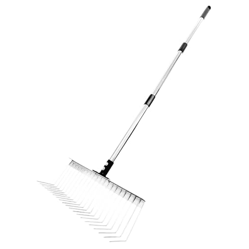 SVCEQZE Rastrillo para Césped | Rastrillo de Campo con 21 Púas Metálicas | Herramienta Hojas Jardinería Limpieza Terrenos Parterres