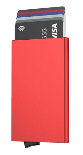 Stock Líder Porta Tarjetas de Metal, Tarjetas de Aluminio, Tarjetero metálico RFID 5 Colores, Porta Tarjetas de crédito, Cartera, Tarjeteros para Hombre y Mujer, Cartera Tarjetero Rojo