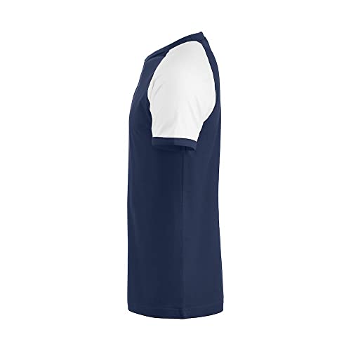 CLIQUE - dwukolorowa koszulka z połową rękawa mężczyźni kobiety Unisex Raglan-T, bawełna jersey, kontrastowy rękaw kołnierzowy, dopasowany krój, Granatowy/Biały, S