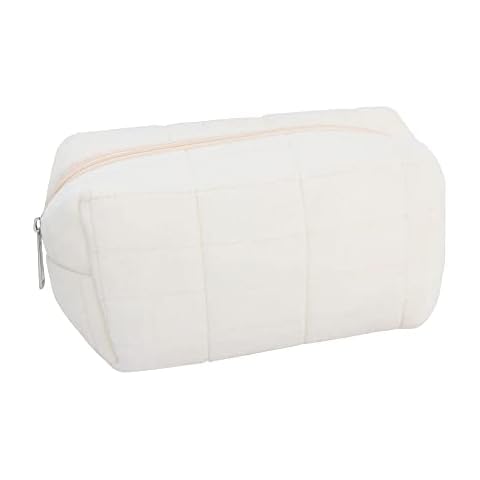 ccHuDE Plush Makeup Bag Cute Cosmetic Bag Solid Color Travel Toiletry Bag Small Skin Care Pouch Fuzzy Makeup Zipper Bag White Cover